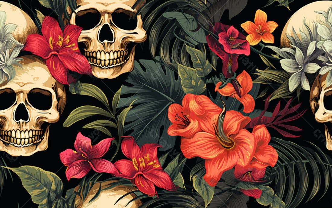 Textura caveiras tropicais para papel de parede