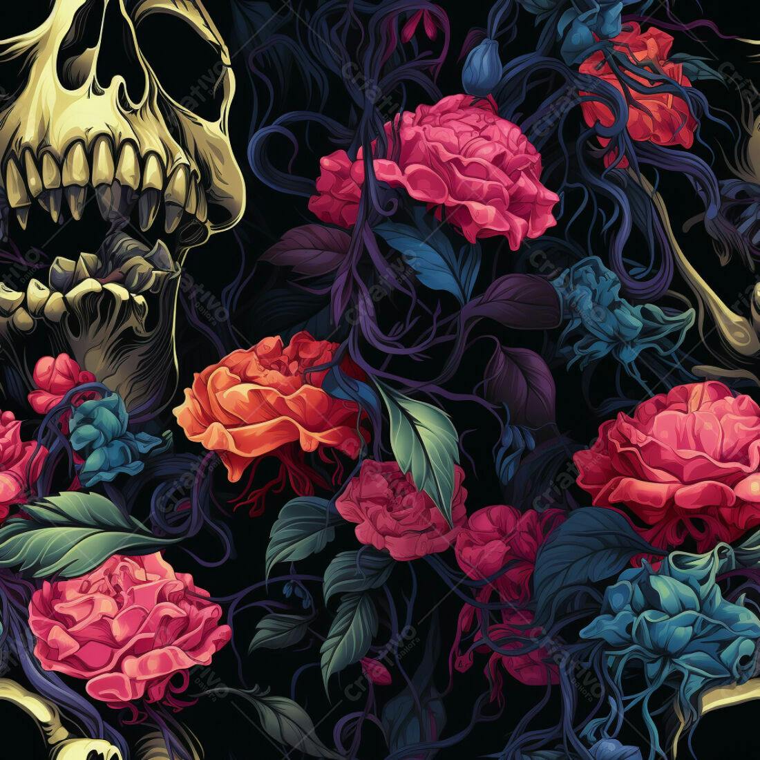 Textura floral caveira rosas escuras para fundo