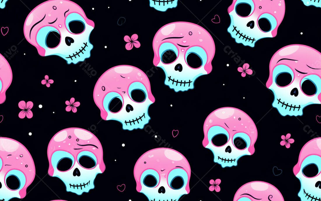 Textura Caveiras Rosa e Azul para Fundo