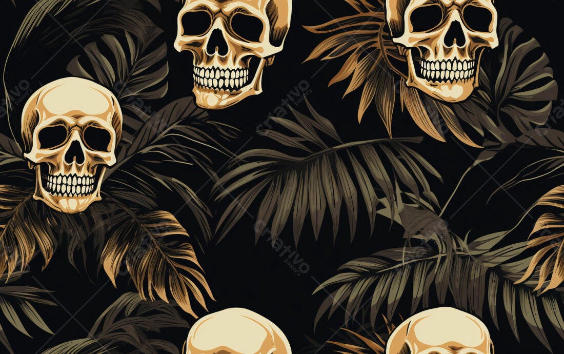 Textura caveiras tropicais para fundo escuro