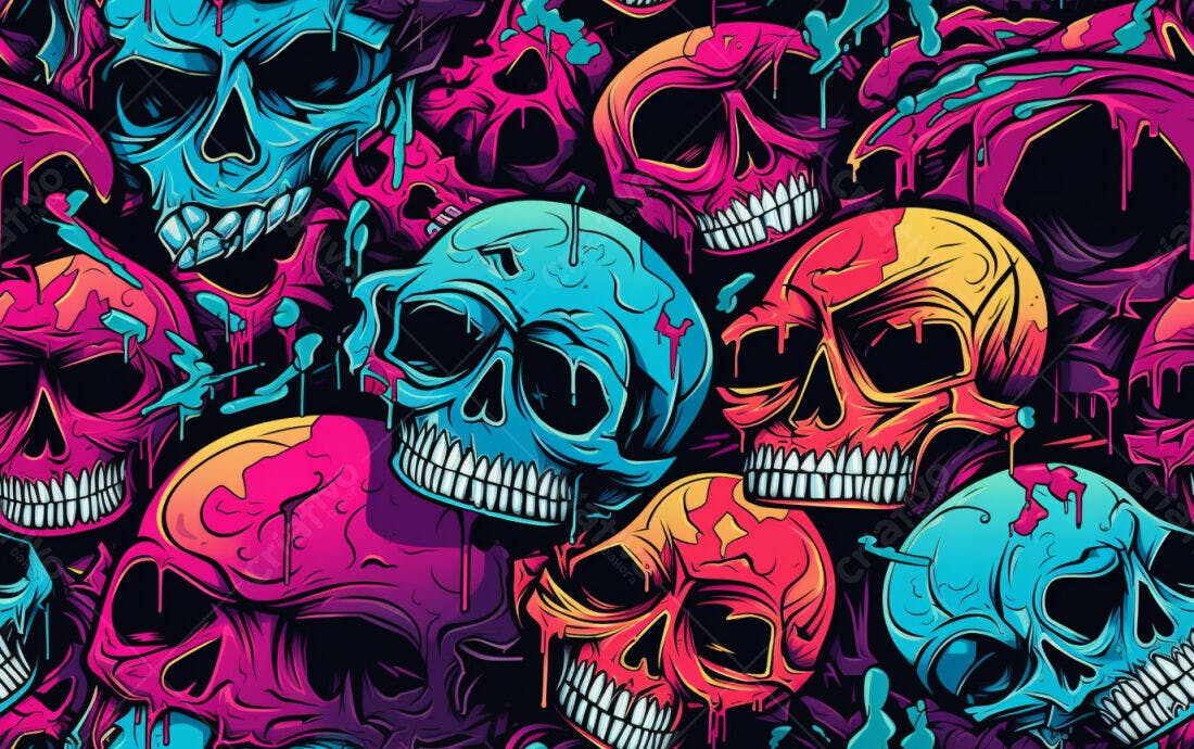 Textura Caveiras Neon para Fundo Gótico