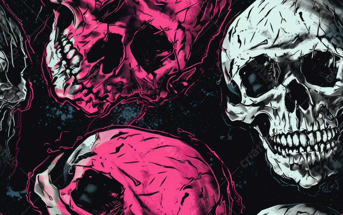 Textura caveiras neon para fundo sombrio