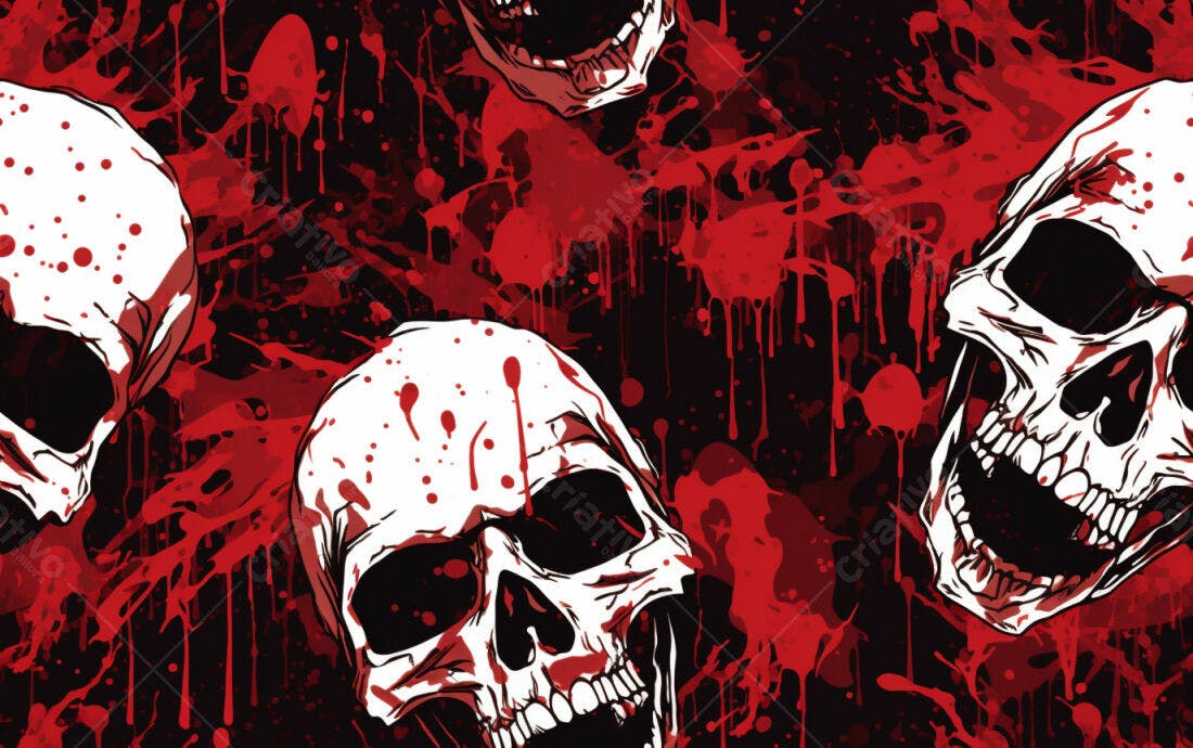 Textura caveira com respingos de sangue para fundo sombrio
