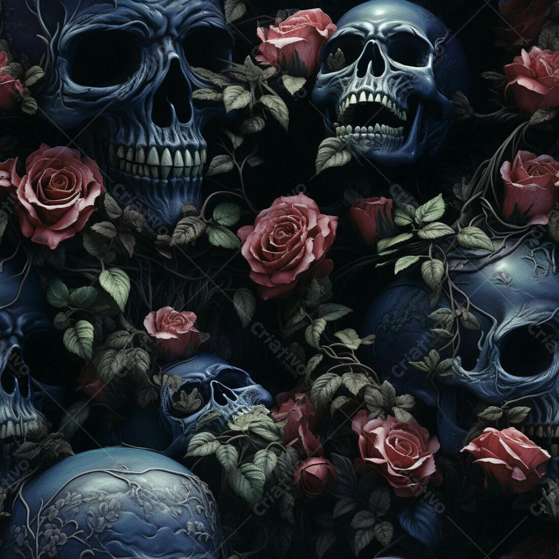 Textura caveira e rosas escuras para fundo gótico
