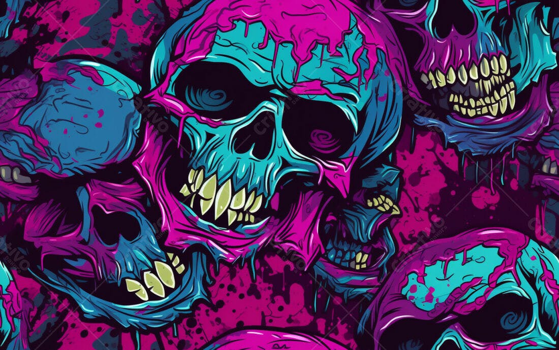 Textura caveiras neon para fundo sombrio
