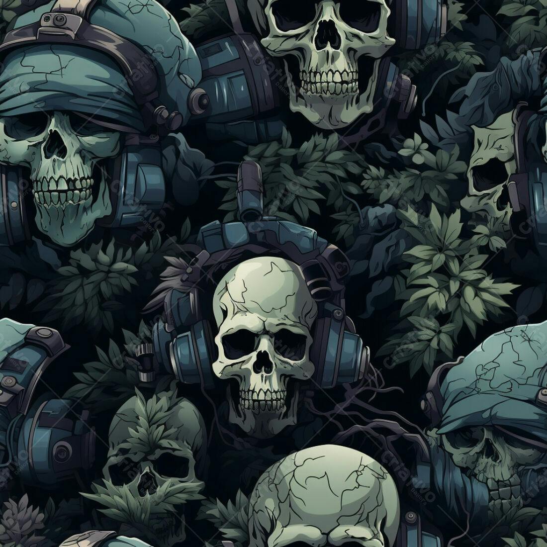 Textura Caveiras com Fones para Fundo Escuro
