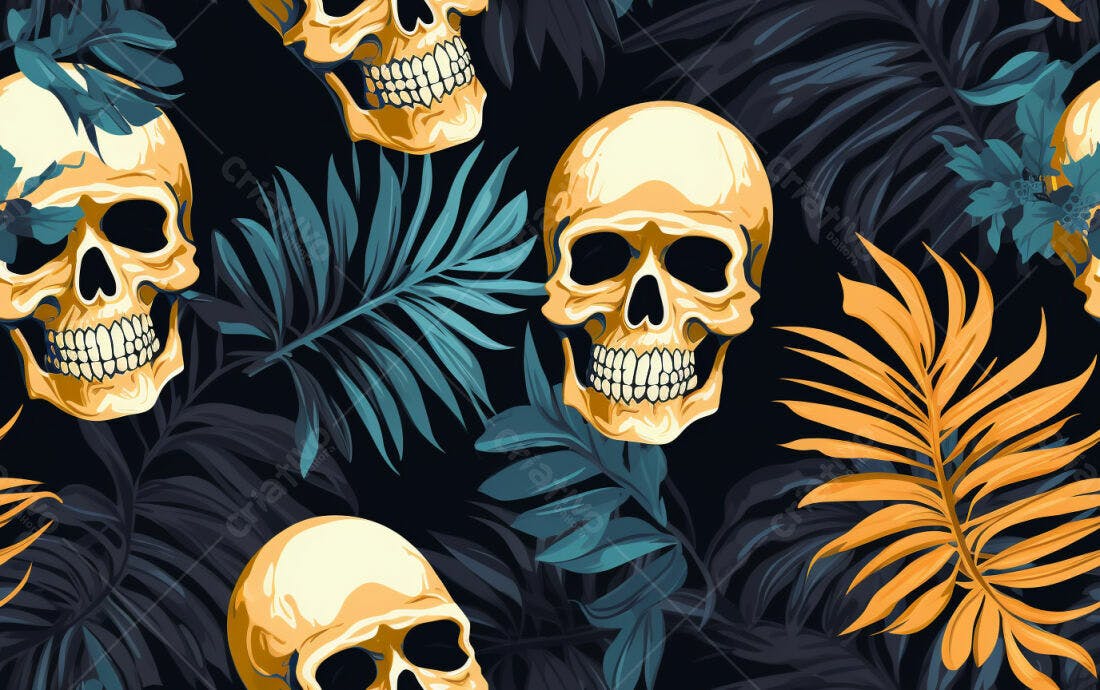 Textura Caveiras Tropicais para Fundo