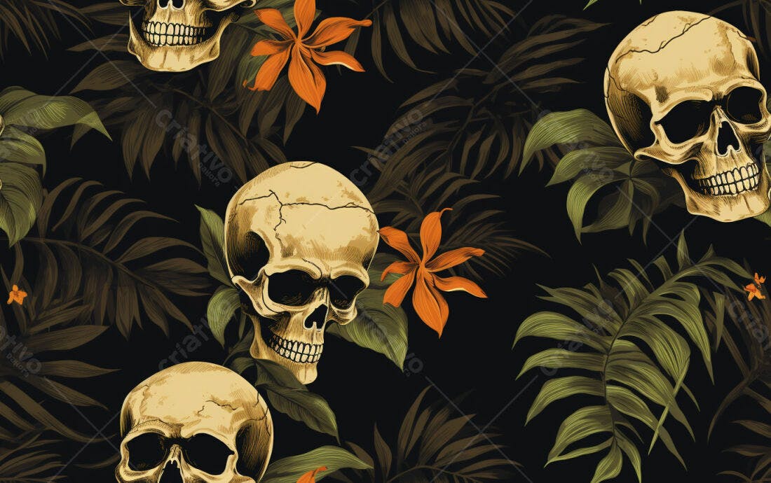 Textura caveiras tropicais para papel de parede