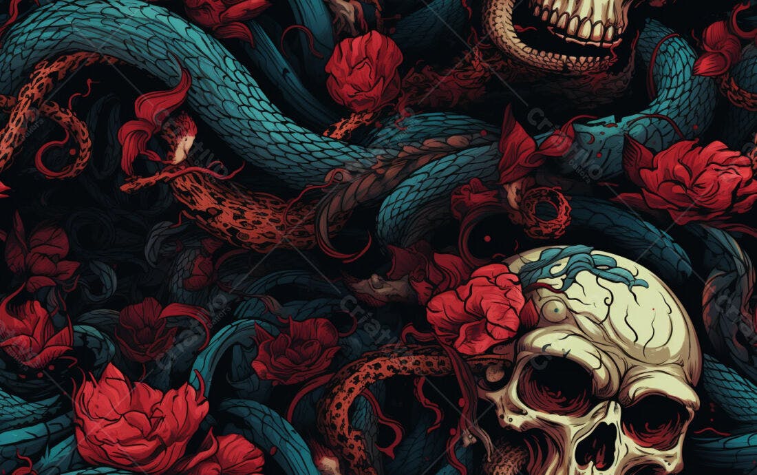 Textura caveiras e cobras para fundo dark