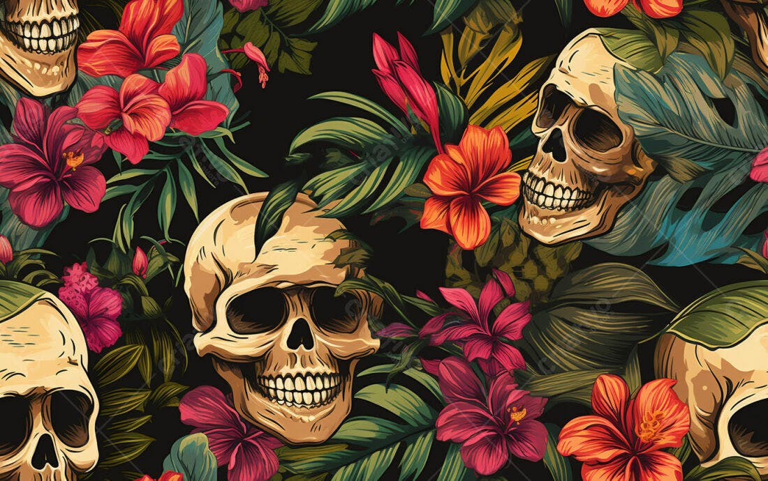 Textura caveiras tropicais para papel de parede