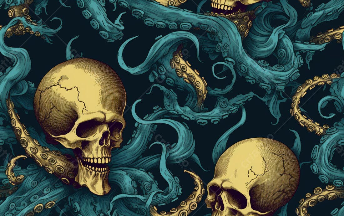 Textura caveira e polvo para fundo sombrio