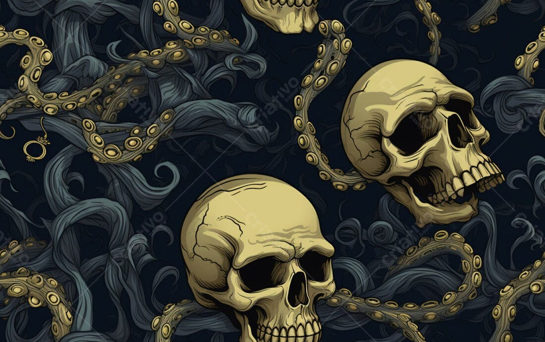 Textura caveira e polvo para fundo sombrio
