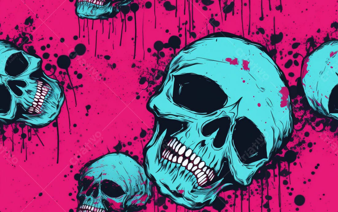 Textura caveiras azuis e rosa para fundo sombrio