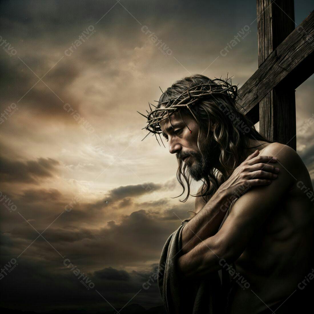 Jesus Cristo sofrendo com a coroa de espinhos