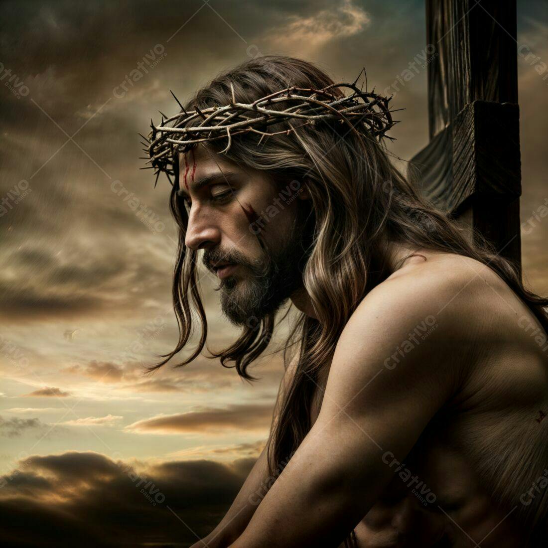 Jesus Cristo coroado de espinhos sofrendo
