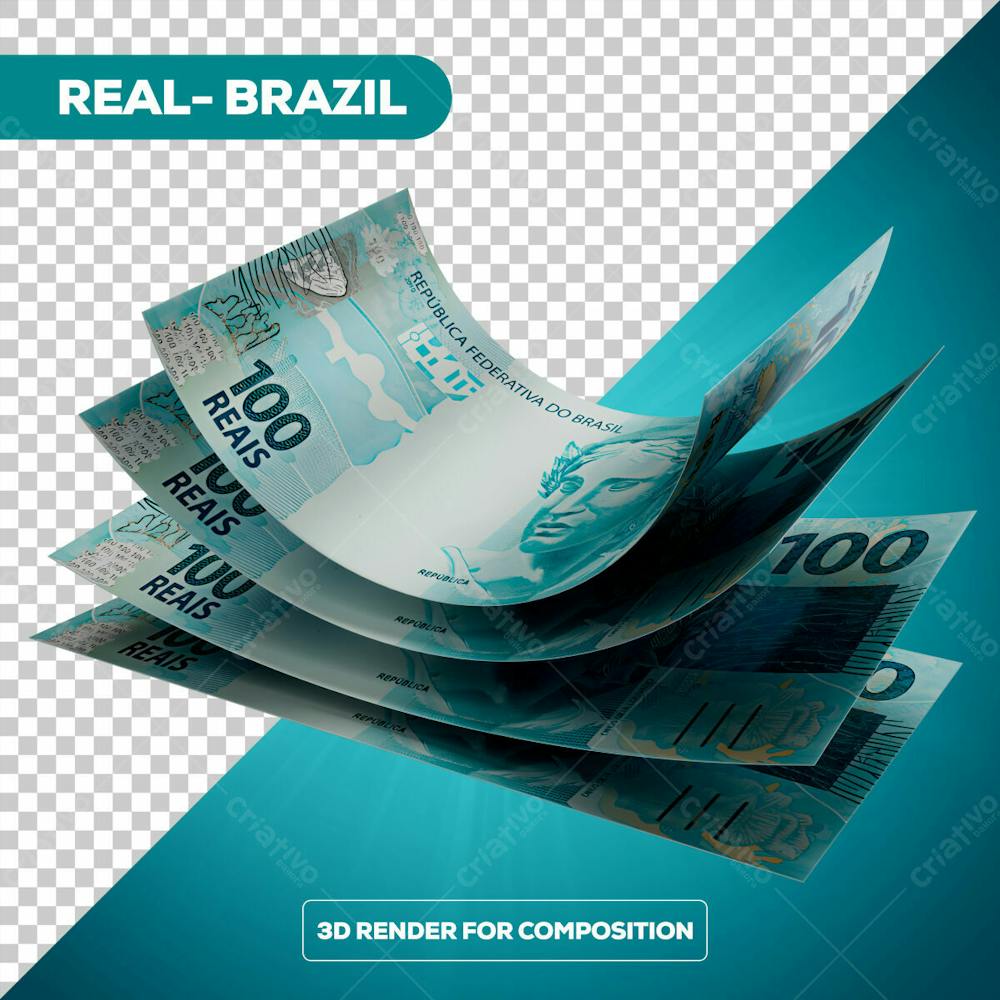 Cédula Nota Dinheiro De 100 Reais Real Brasileiro Com Fundo Transparente