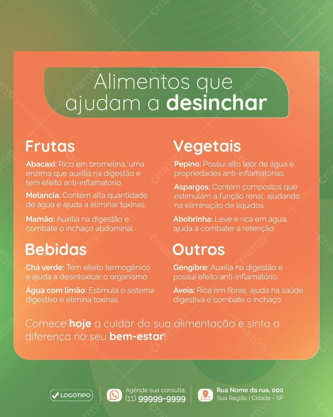 Infográfico Alimentos que Desincham PSD Editável