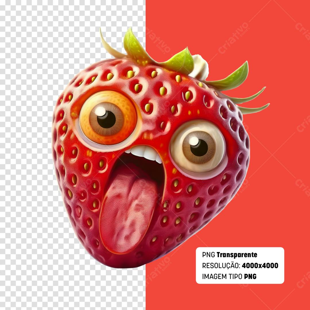 Morango assustado com olhos grandes