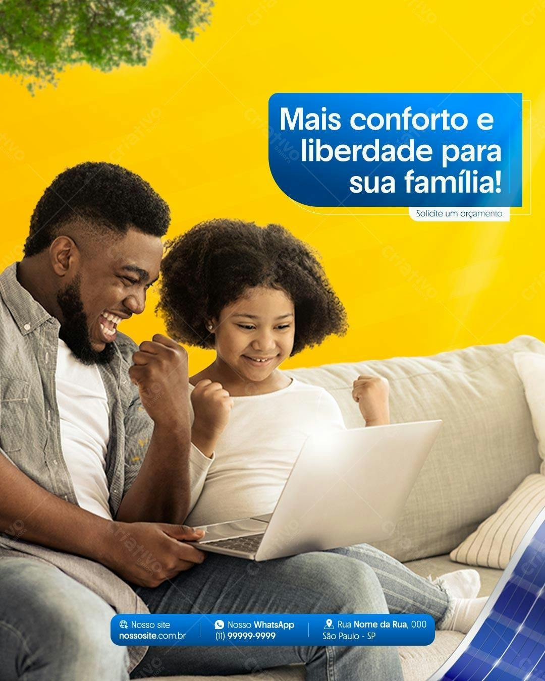 Banner Família Feliz com Notebook PSD Editável