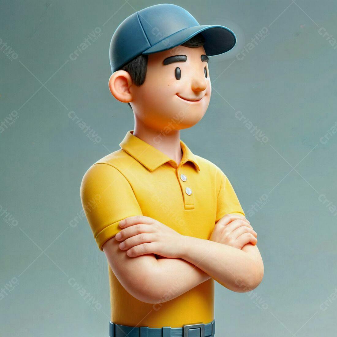 Entregador sorridente uniforme amarelo