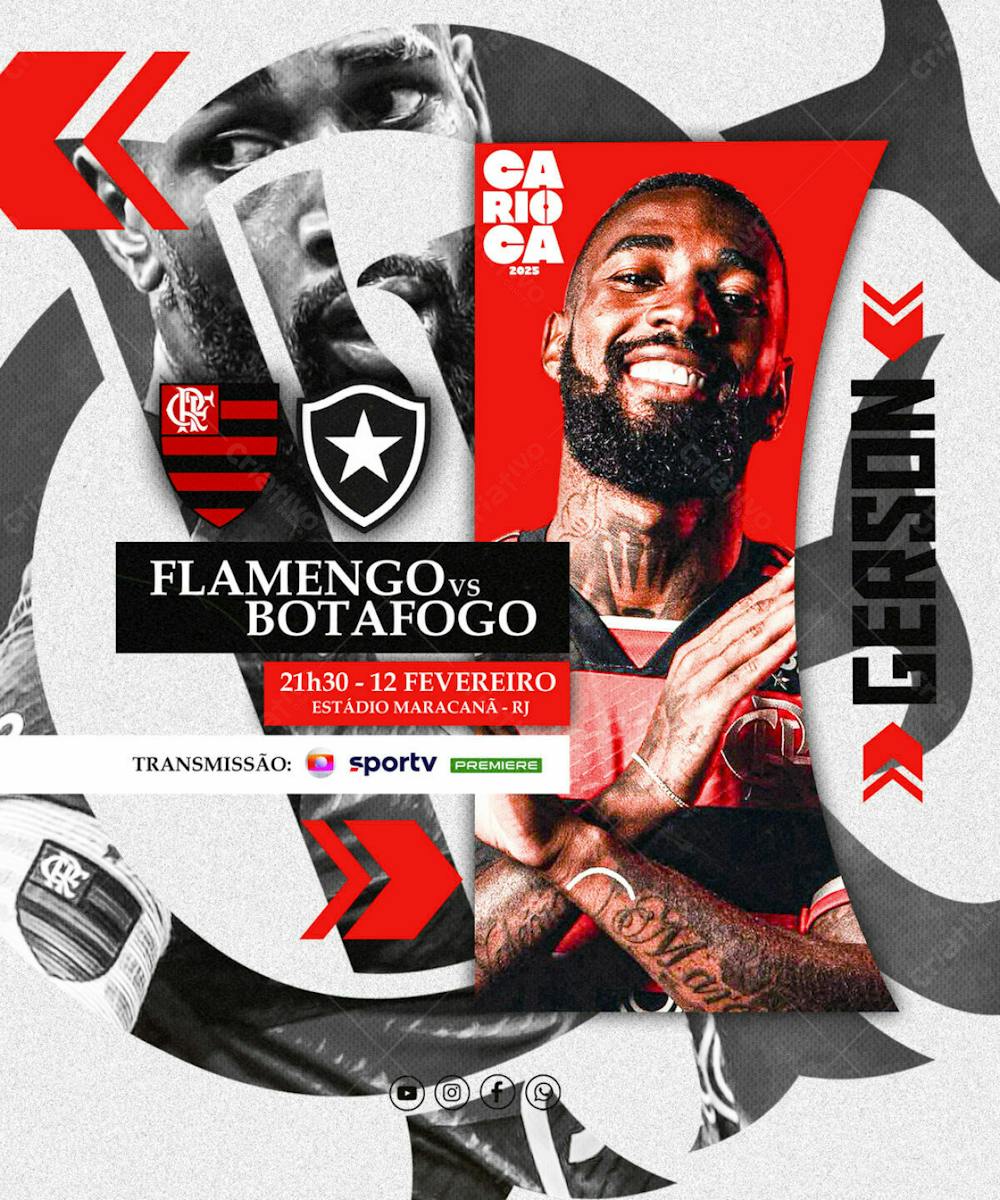 Flyer Esportivo Futebol Carioca Flamengo vs Botafogo Gerson