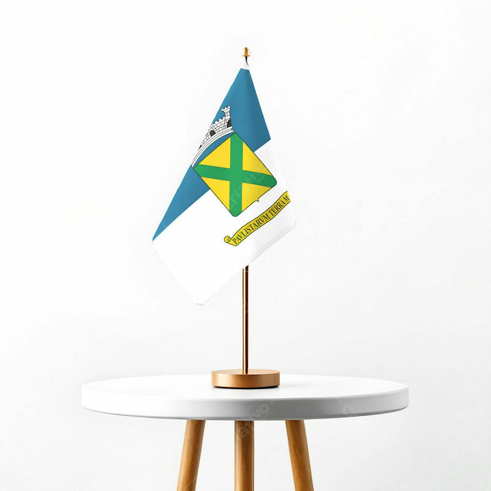 Mini Bandeira Da Cidade De Santo André Hasteada Em Cima De Uma Mesa