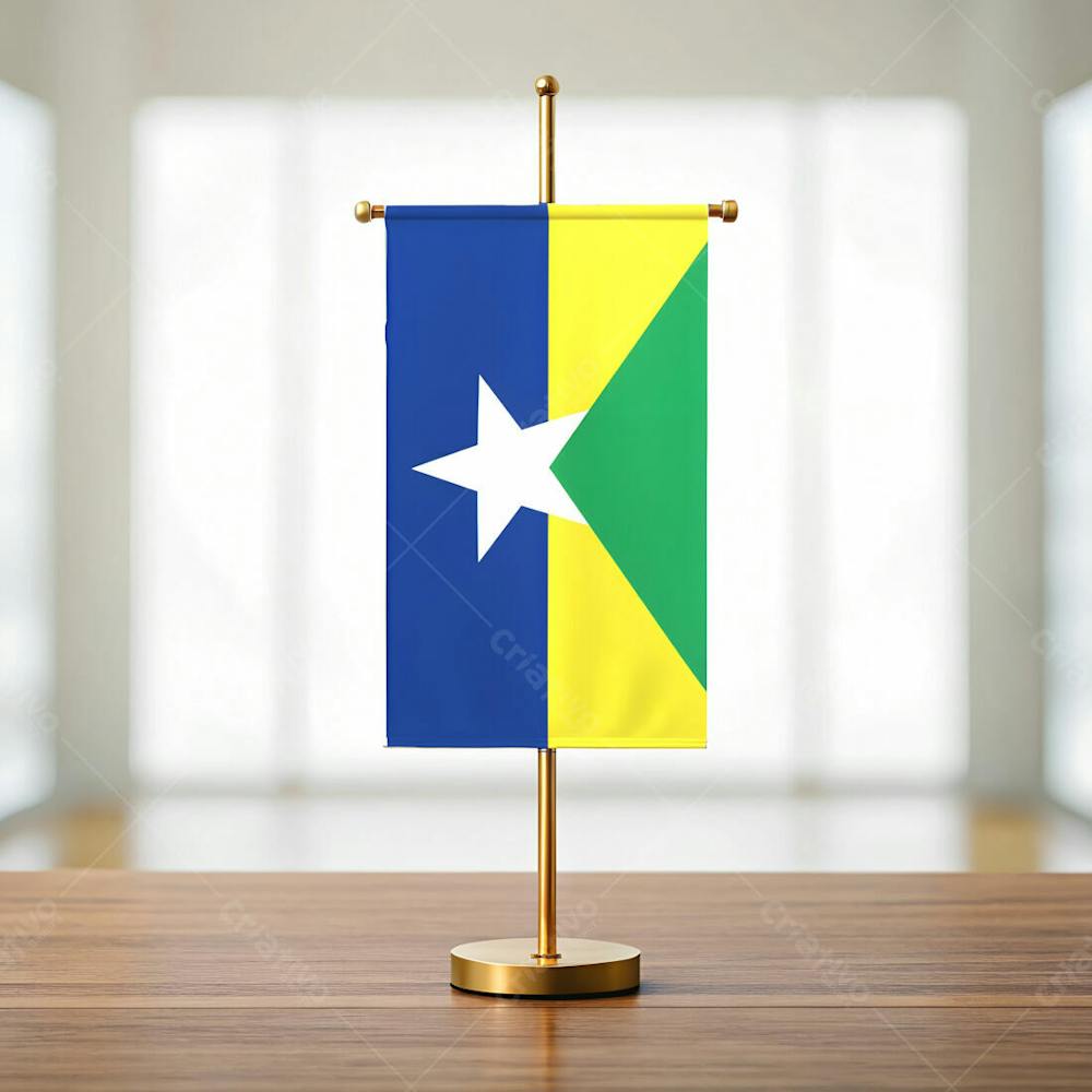 Mini Bandeira Do Estado De Rondônia Em Cima De Uma Mesa