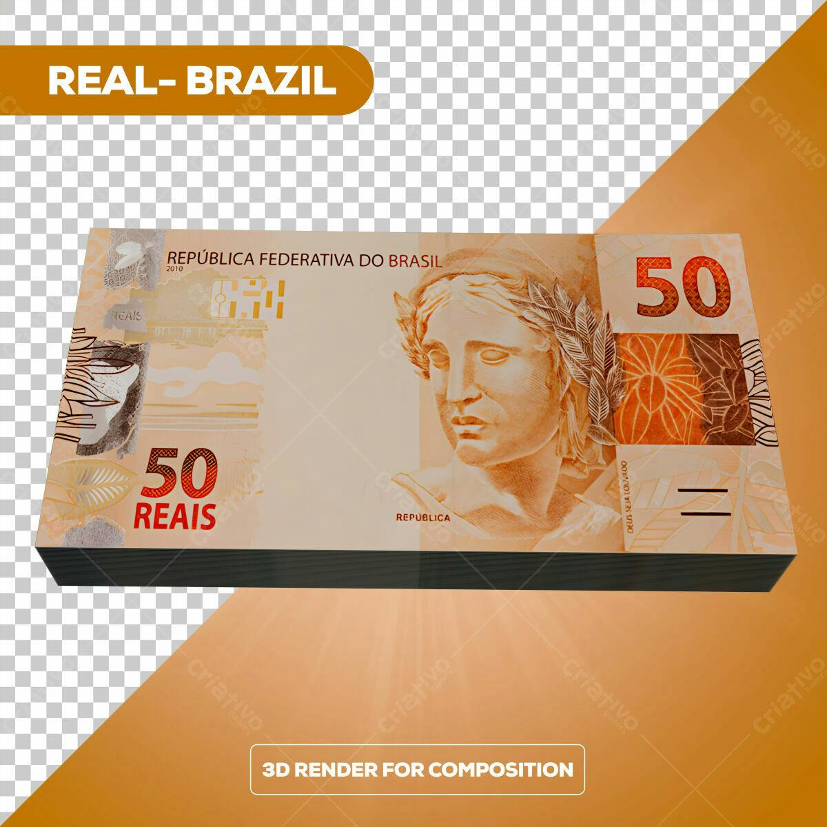 PSD Nota de 50 Reais para Mockups de Design 3D Editável