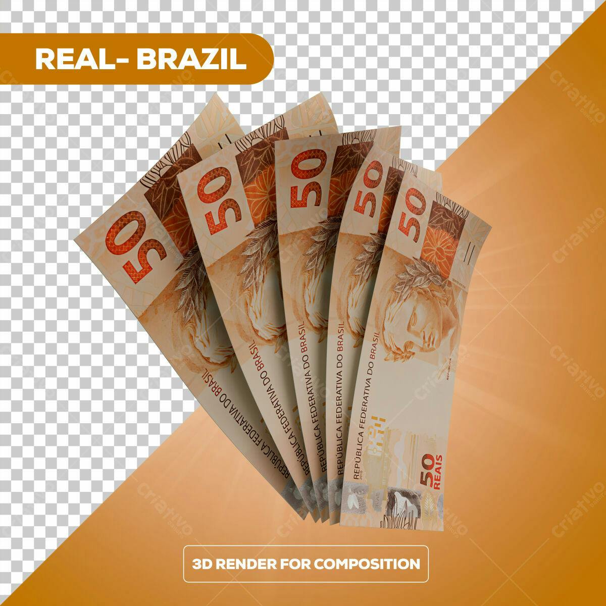 PSD de Notas de R$50 para Composição 3D