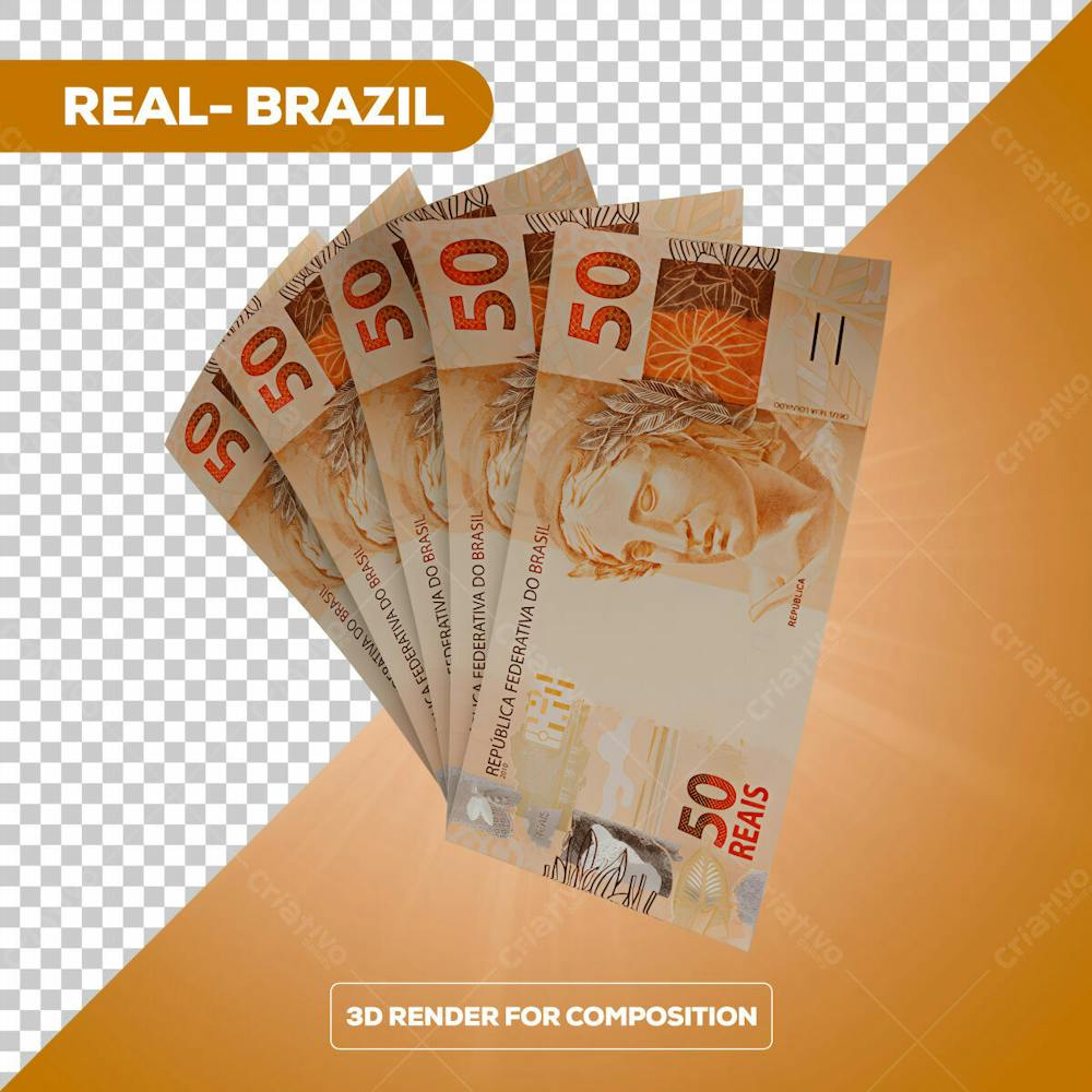 Cédula Nota Dinheiro De 50 Reais Real Brasileiro Com Fundo Transparente 7