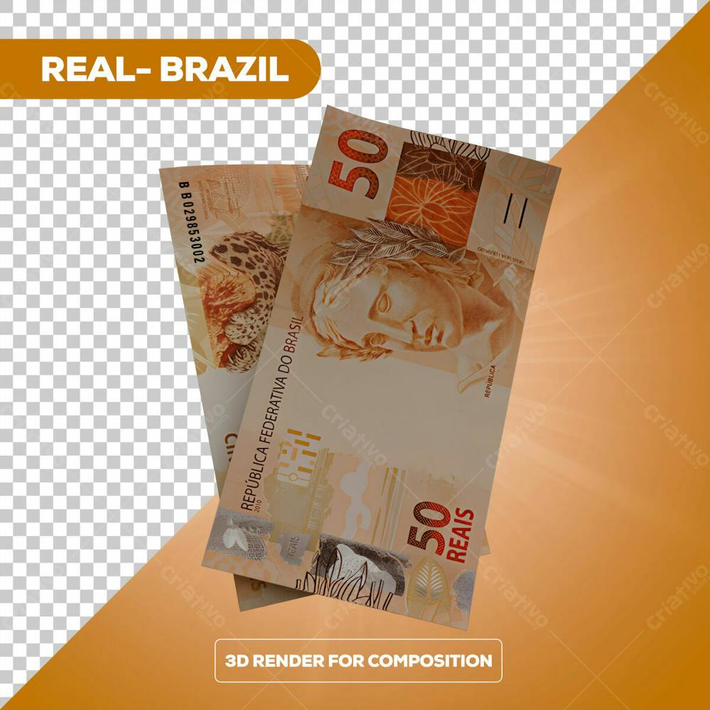 Cédula Nota Dinheiro De 50 Reais Real Brasileiro Com Fundo Transparente 10