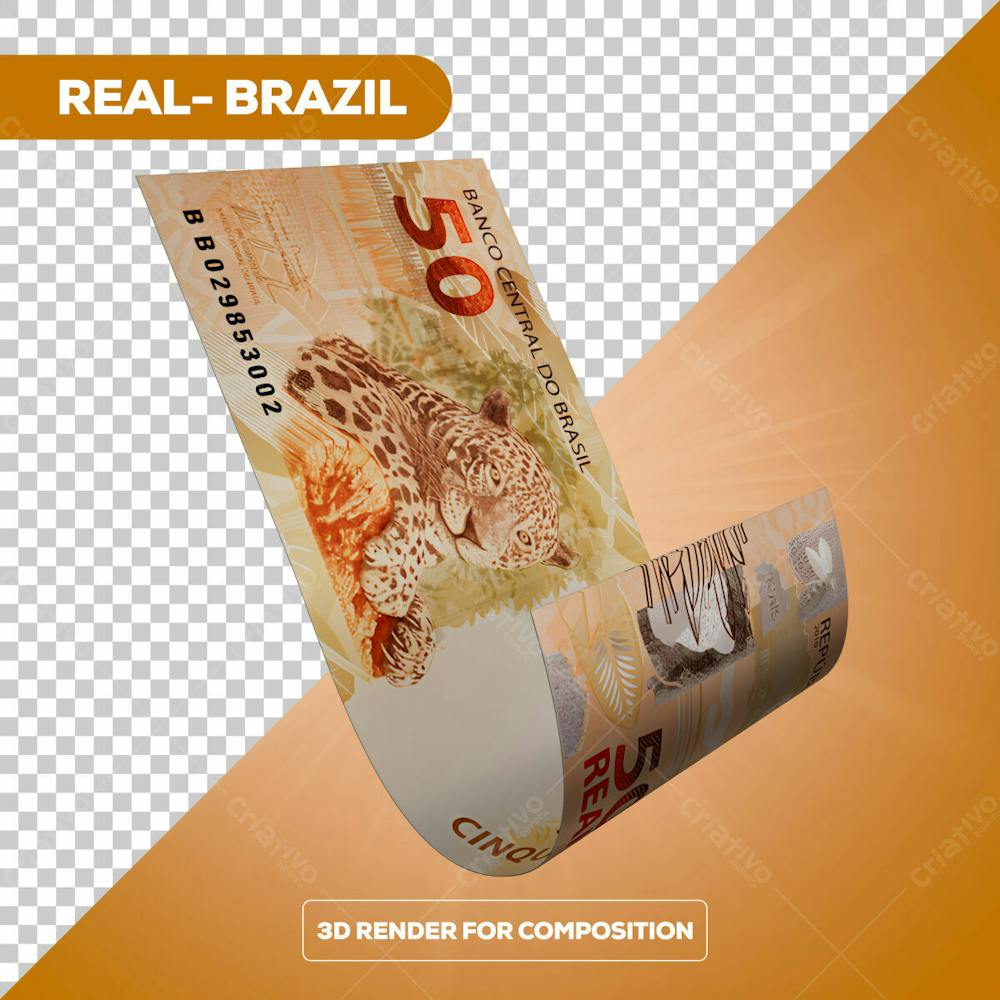 Cédula Nota Dinheiro De 50 Reais Real Brasileiro Com Fundo Transparente 12