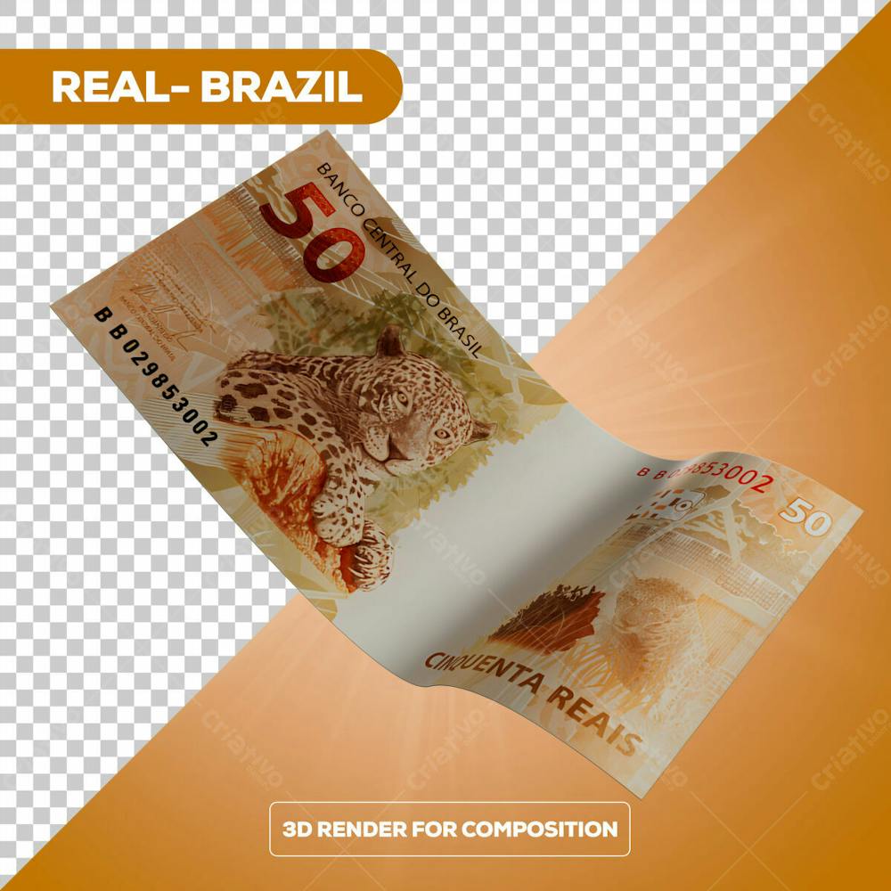 Cédula Nota Dinheiro De 50 Reais Real Brasileiro Com Fundo Transparente 13