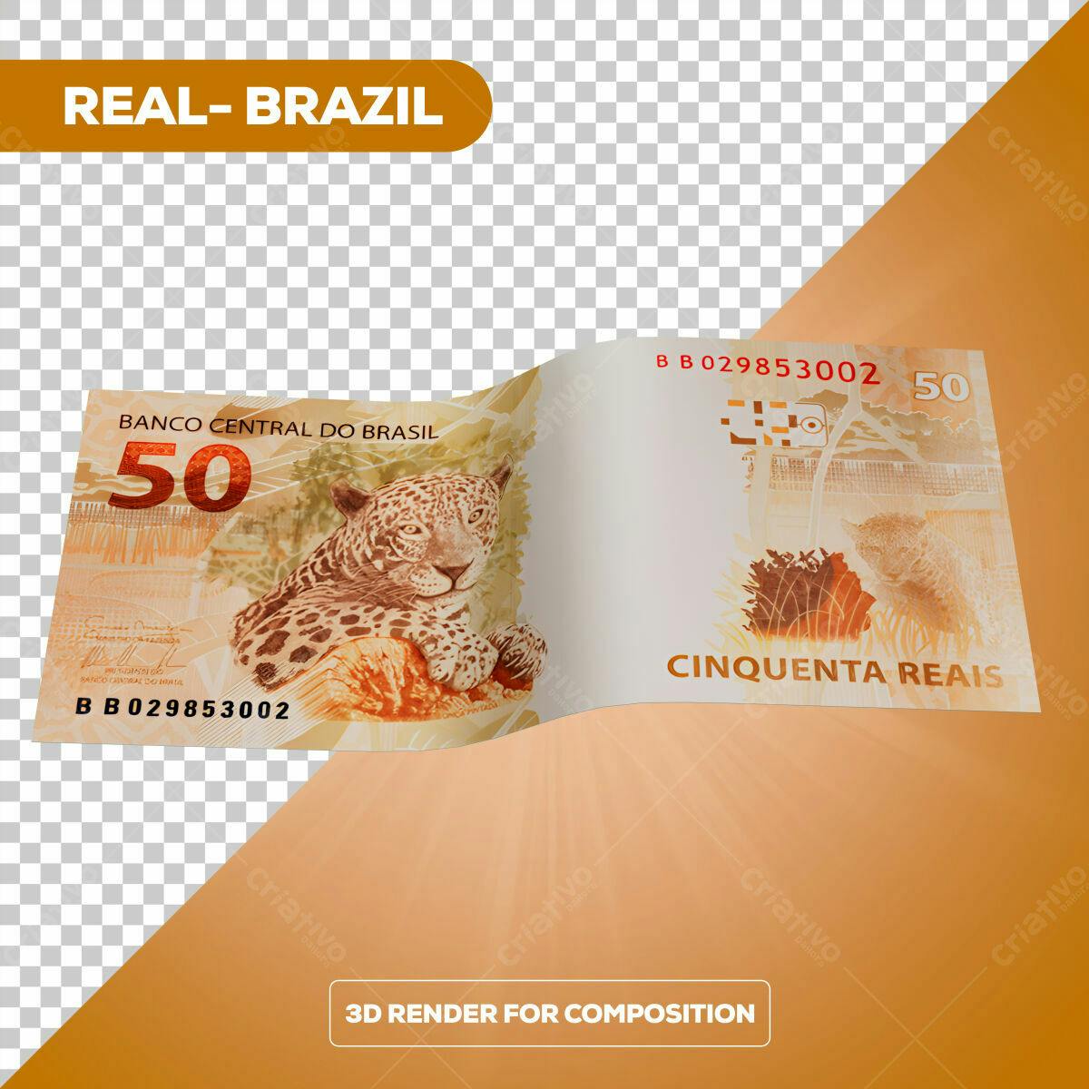 PSD Nota de 50 Reais para Composição 3D Editável