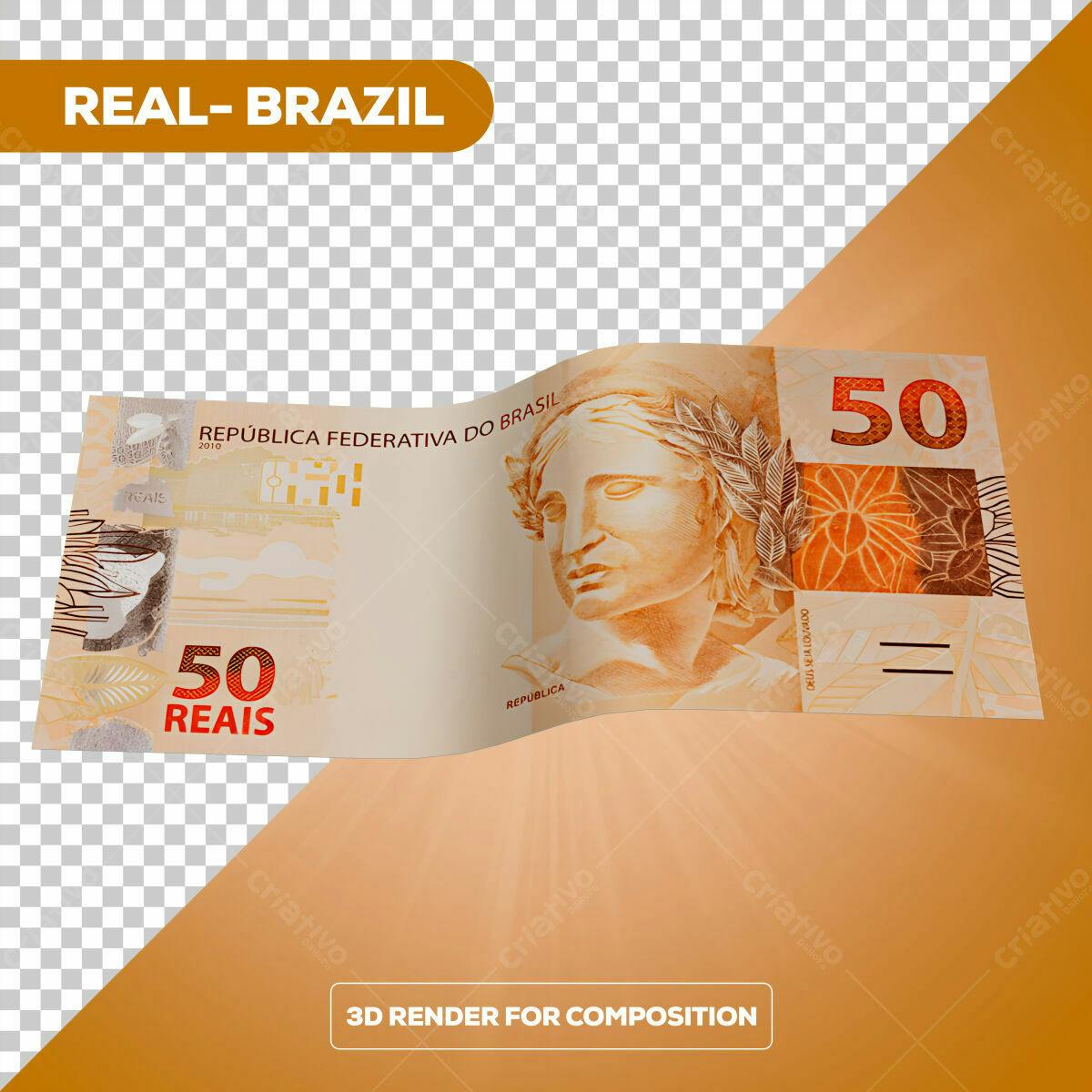 PSD Nota de 50 Reais para Composição 3D Editável