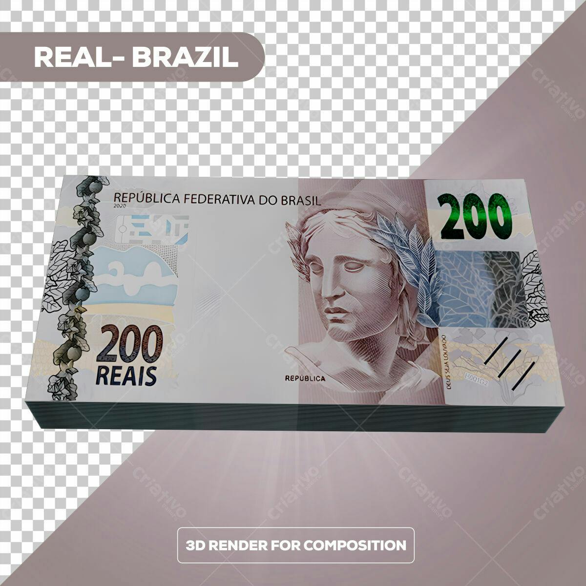 PSD de Maquete de Cédula de 200 Reais para Design Financeiro