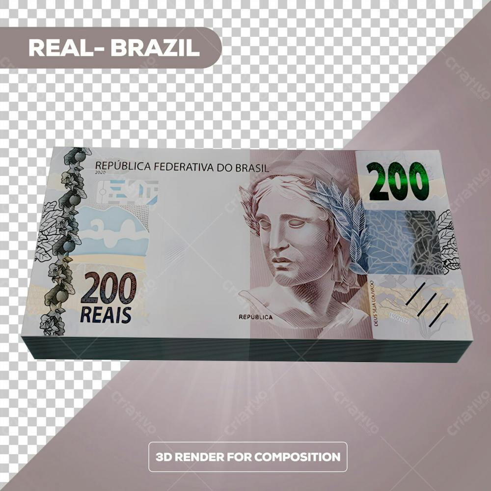 Cédula Nota Dinheiro De 200 Reais Real Brasileiro Com Fundo Transparente 2