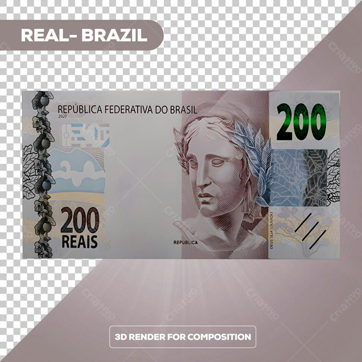 PSD Nota de R$ 200 Reais para Design Financeiro Editável