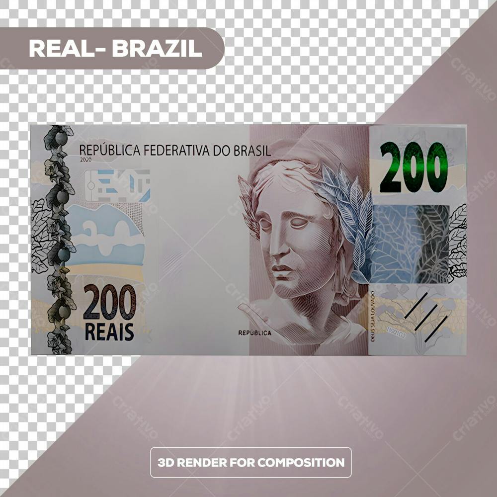 Cédula Nota Dinheiro De 200 Reais Real Brasileiro Com Fundo Transparente 1