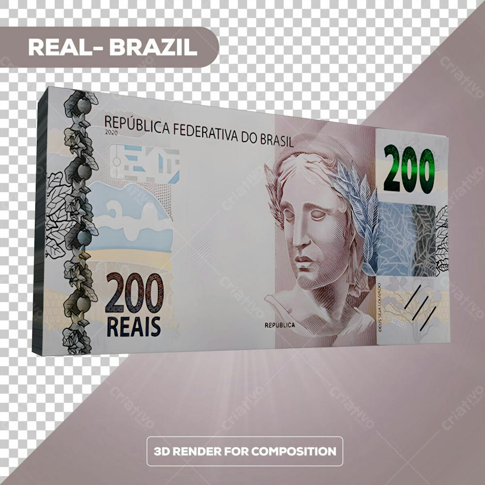 Cédula Nota Dinheiro De 200 Reais Real Brasileiro Com Fundo Transparente 3