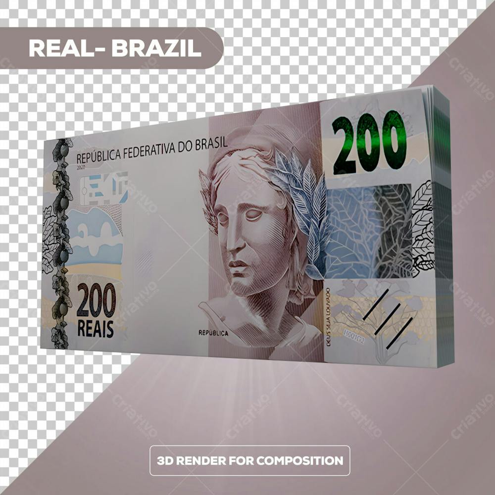 Cédula Nota Dinheiro De 200 Reais Real Brasileiro Com Fundo Transparente 4