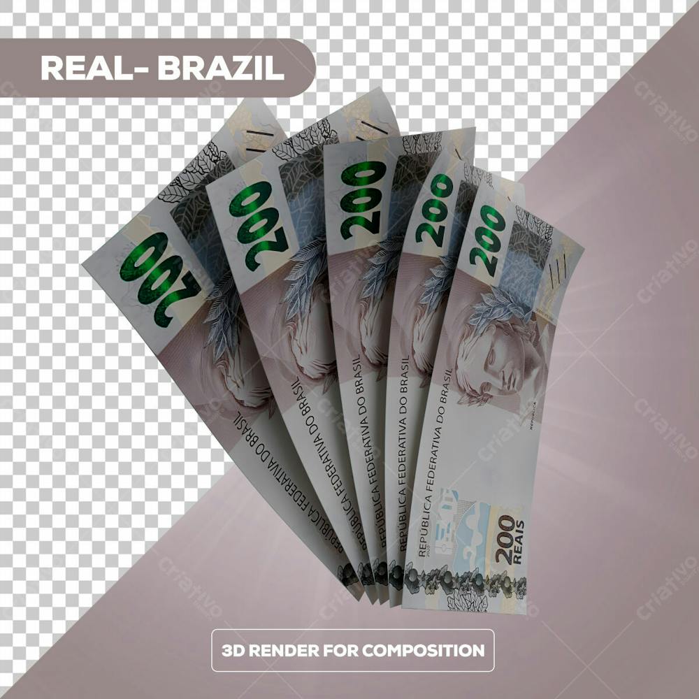 Cédula Nota Dinheiro De 200 Reais Real Brasileiro Com Fundo Transparente 6