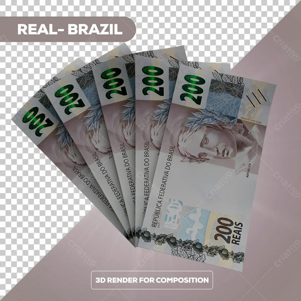 Cédula Nota Dinheiro De 200 Reais Real Brasileiro Com Fundo Transparente 5