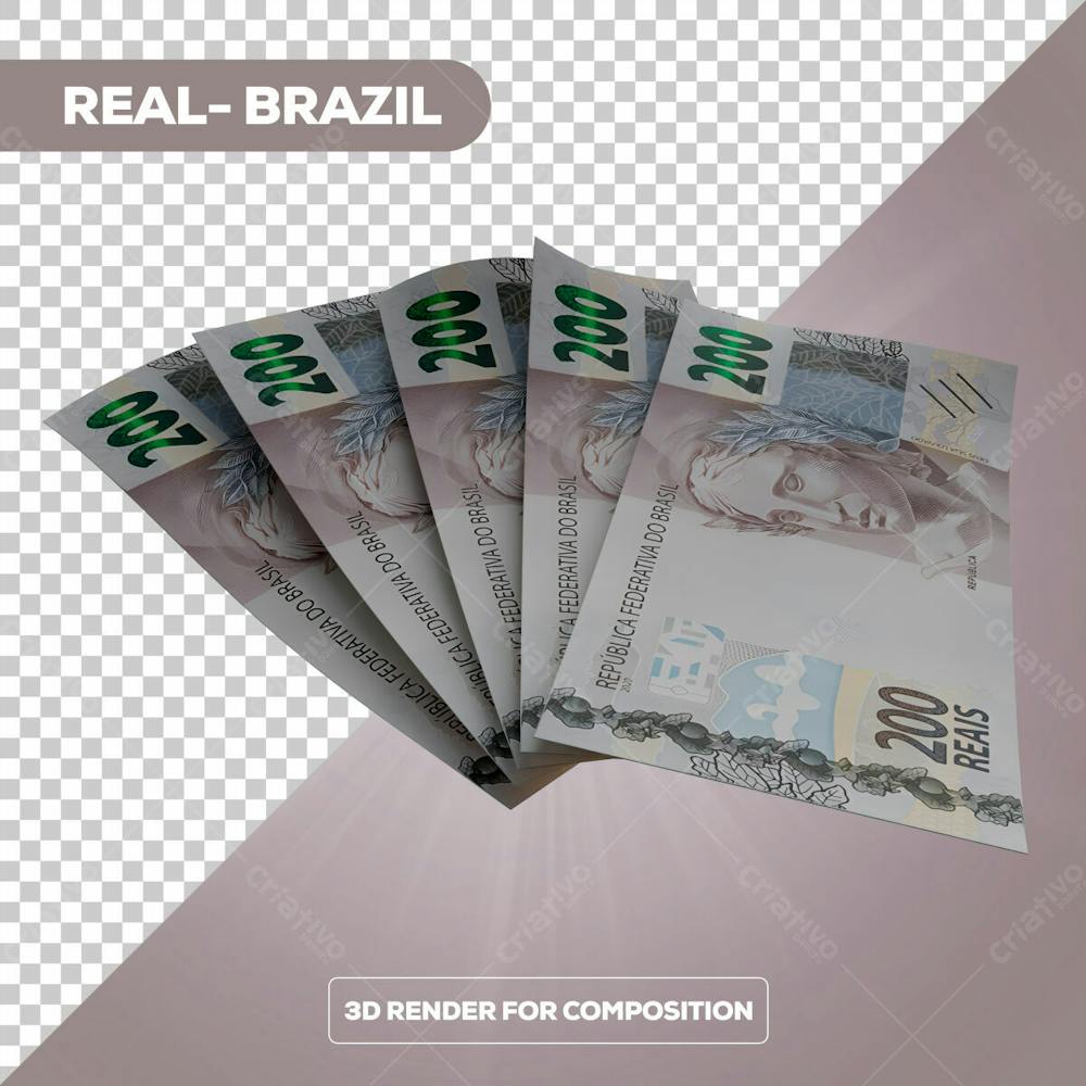 Cédula Nota Dinheiro De 200 Reais Real Brasileiro Com Fundo Transparente 8