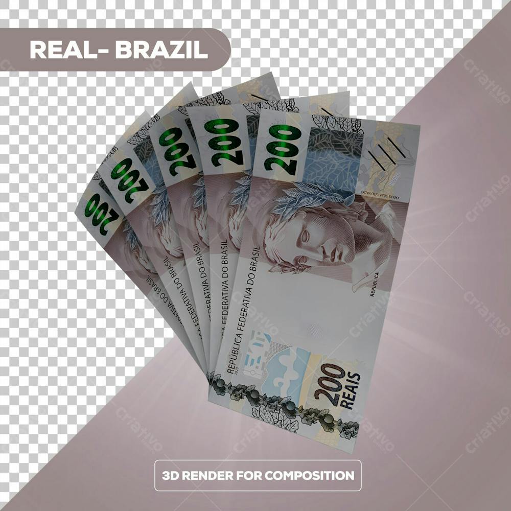 Cédula Nota Dinheiro De 200 Reais Real Brasileiro Com Fundo Transparente 7