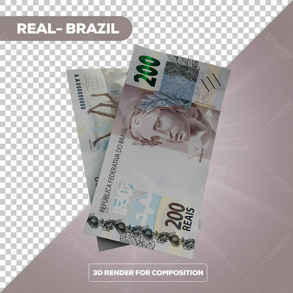 Cédula Nota Dinheiro De 200 Reais Real Brasileiro Com Fundo Transparente 10