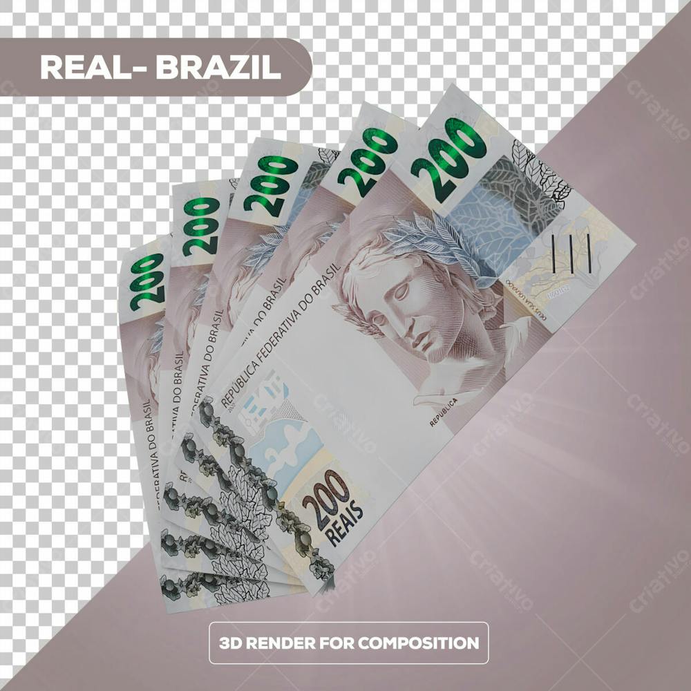 Cédula Nota Dinheiro De 200 Reais Real Brasileiro Com Fundo Transparente 9