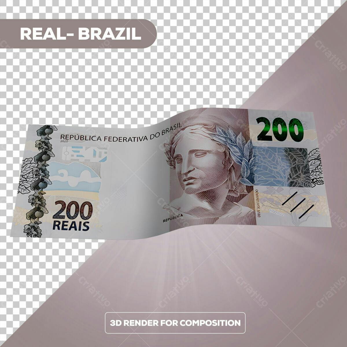 PSD Nota de 200 Reais para Design Brasileiro PSD Editável