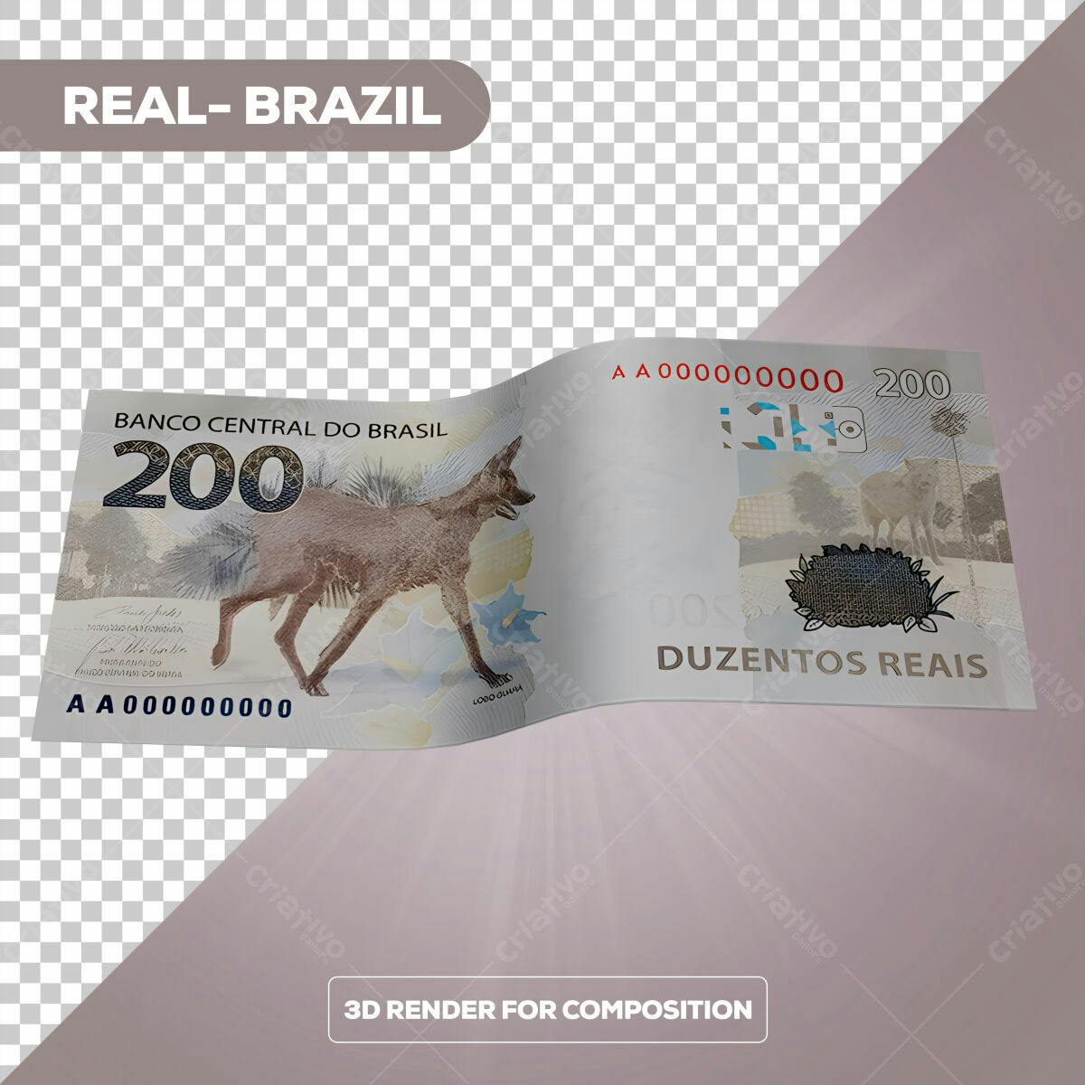 PSD Nota de R$ 200 Reais para Composição 3D Editável
