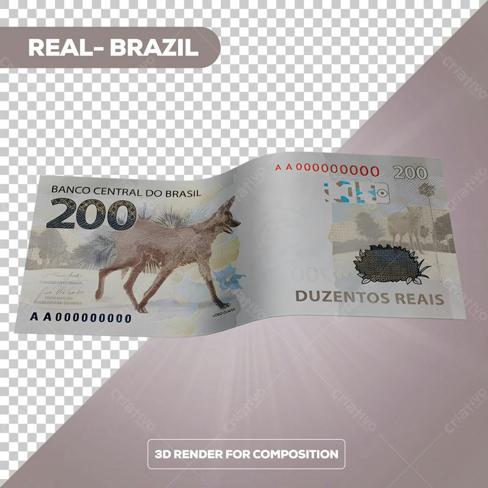 Cédula Nota Dinheiro De 200 Reais Real Brasileiro Com Fundo Transparente 12